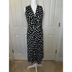 Black and Ivory Print Midi Dress White House Black Market Size 4